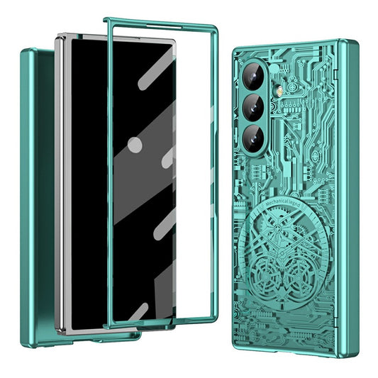 For Samsung Galaxy Z Fold7 5G Case Mechanical Legend Electroplating PC Phone Cover - Green
