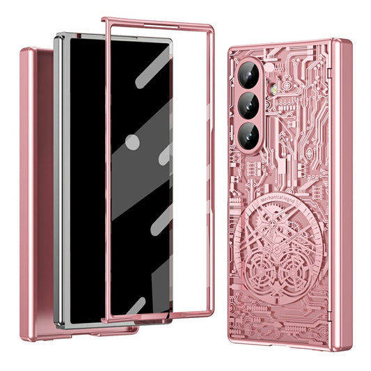 For Samsung Galaxy Z Fold7 5G Case Mechanical Legend Electroplating PC Phone Cover - Pink