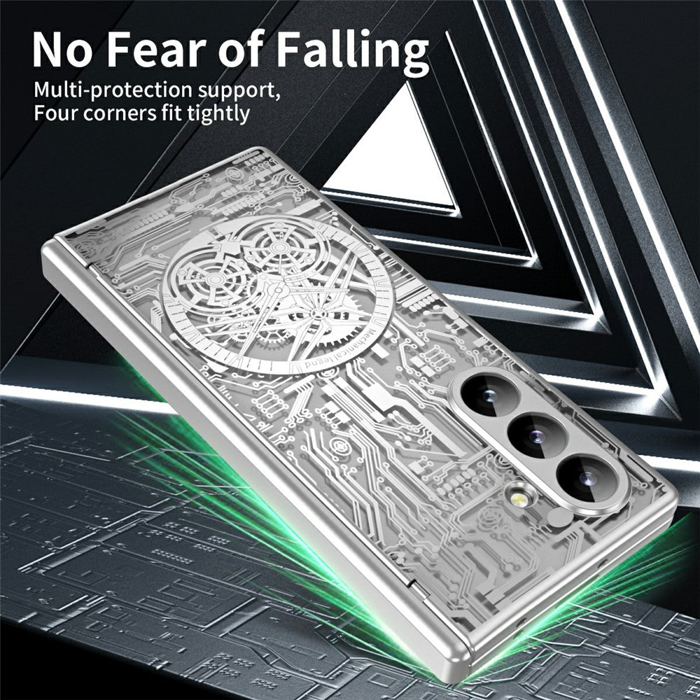 For Samsung Galaxy Z Fold7 5G Case Mechanical Legend Electroplating PC Phone Cover - Silver