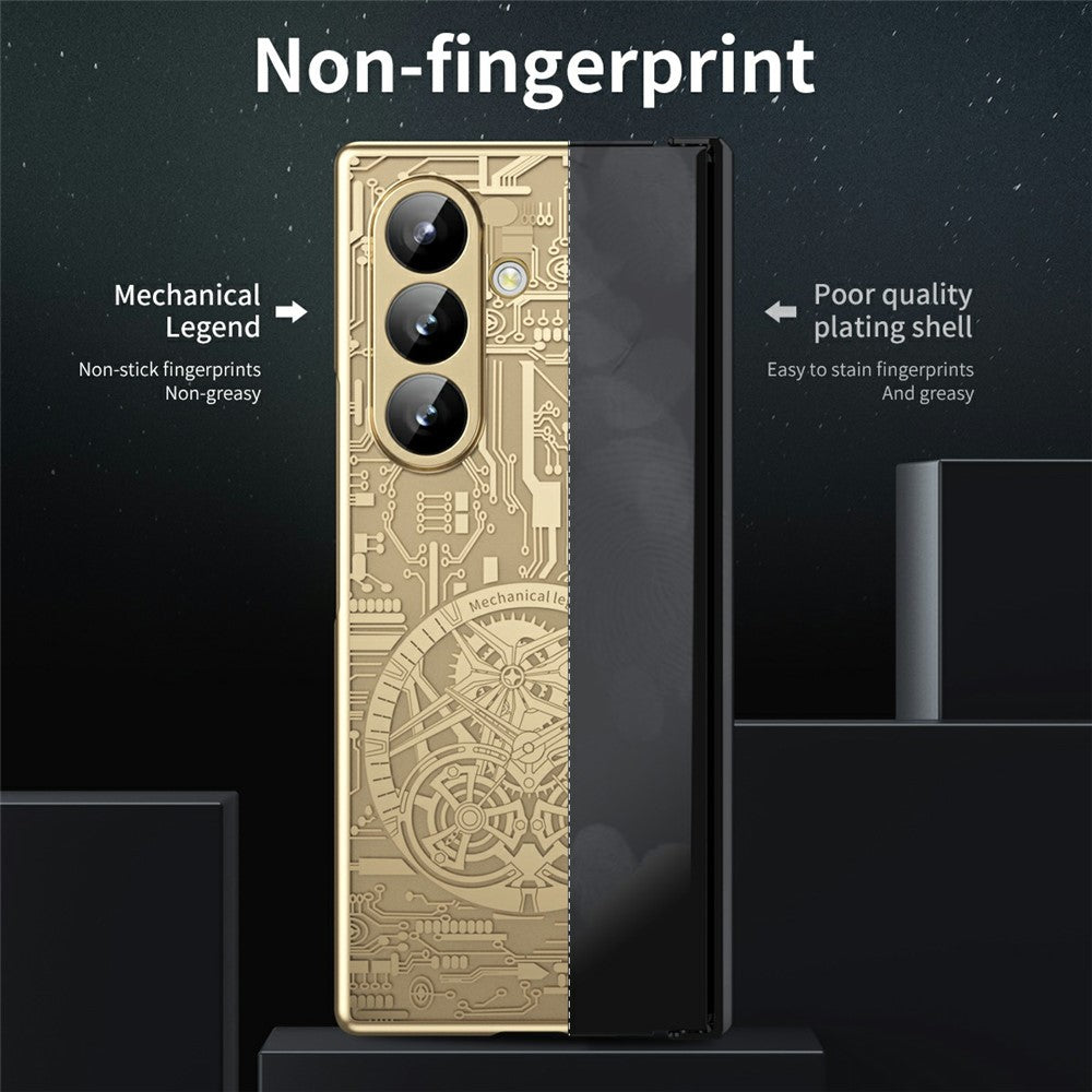 For Samsung Galaxy Z Fold7 5G Case Mechanical Legend Electroplating PC Phone Cover - Gold