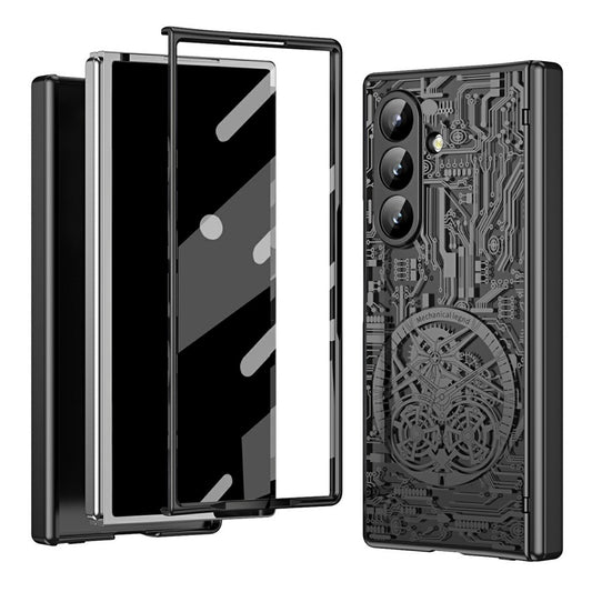 For Samsung Galaxy Z Fold7 5G Case Mechanical Legend Electroplating PC Phone Cover - Black