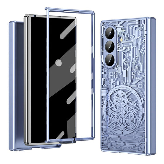 For Samsung Galaxy Z Fold7 5G Case Mechanical Legend Electroplating PC Phone Cover - Blue