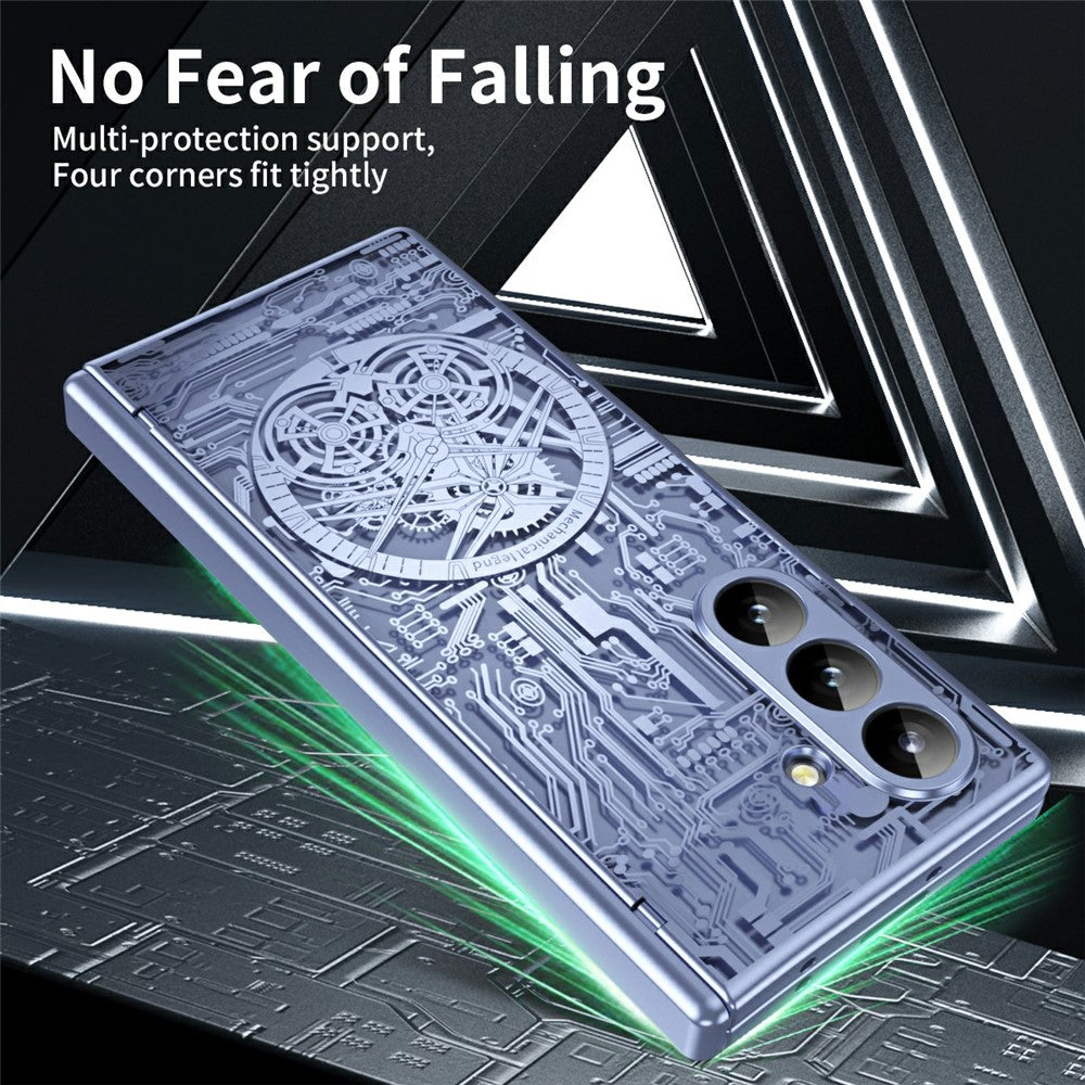 For Samsung Galaxy Z Fold7 5G Case Mechanical Legend Electroplating PC Phone Cover - Blue
