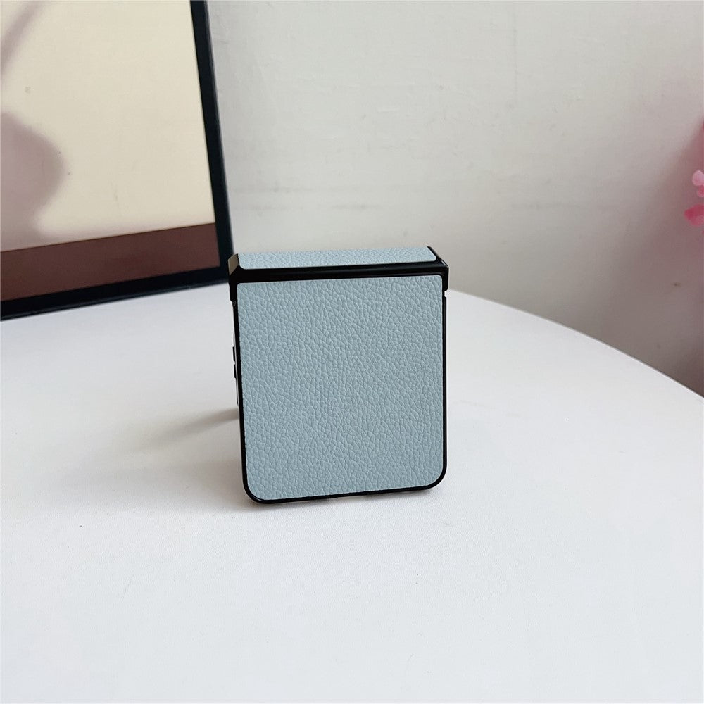 For Samsung Galaxy Z Flip7 5G Case Hinge Protection Litchi Texture Leather + PC Phone Cover - Blue