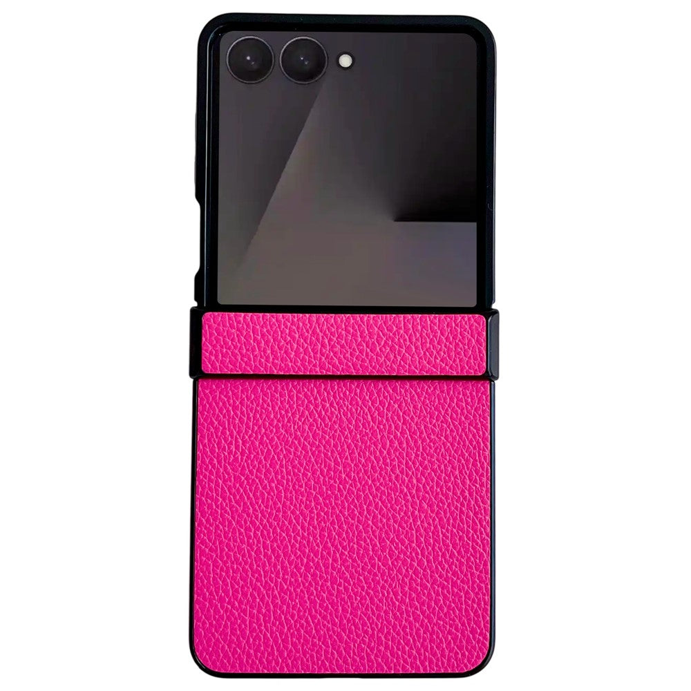 For Samsung Galaxy Z Flip7 5G Case Hinge Protection Litchi Texture Leather + PC Phone Cover - Rose