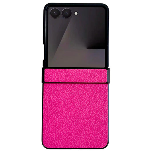 For Samsung Galaxy Z Flip7 5G Case Hinge Protection Litchi Texture Leather + PC Phone Cover - Rose