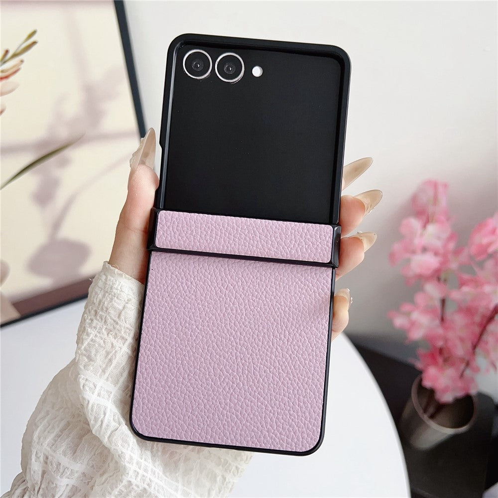 For Samsung Galaxy Z Flip7 5G Case Hinge Protection Litchi Texture Leather + PC Phone Cover - Purple