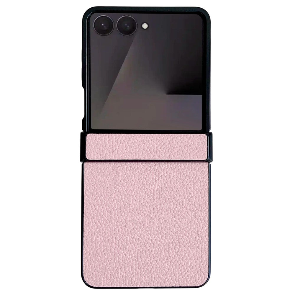 For Samsung Galaxy Z Flip7 5G Case Hinge Protection Litchi Texture Leather + PC Phone Cover - Pink