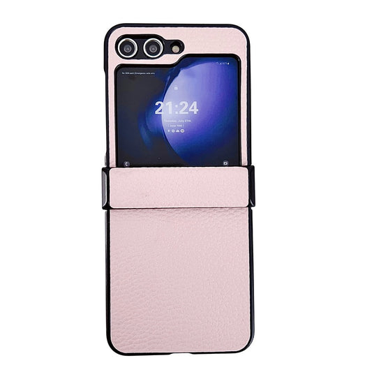For Samsung Galaxy Z Flip7 FE 5G / Z Flip6 5G Case Hinge Protection Litchi Texture Leather + PC Phone Cover - Pink