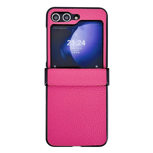 For Samsung Galaxy Z Flip7 FE 5G / Z Flip6 5G Case Hinge Protection Litchi Texture Leather + PC Phone Cover - Rose