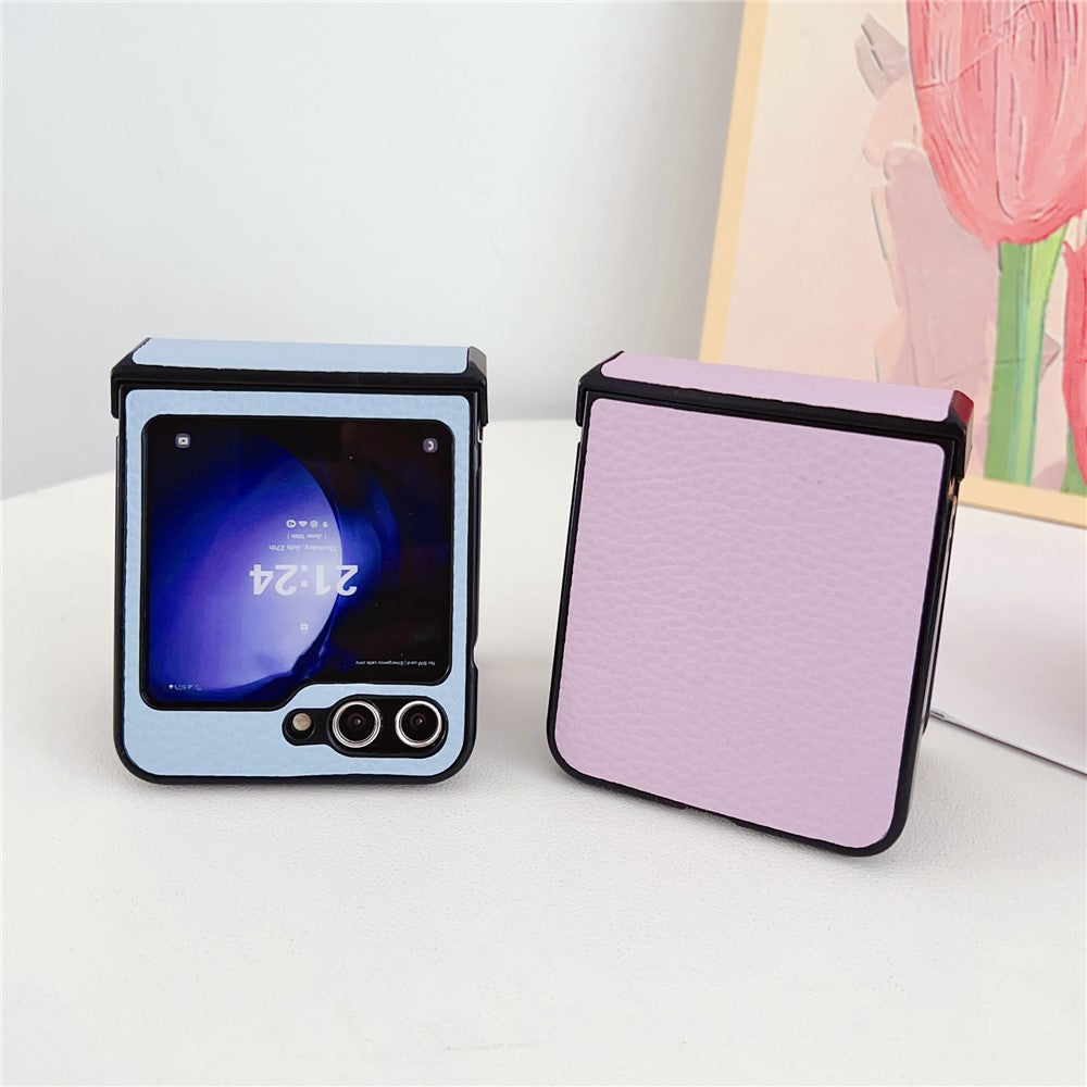 For Samsung Galaxy Z Flip7 FE 5G / Z Flip6 5G Case Hinge Protection Litchi Texture Leather + PC Phone Cover - Rose