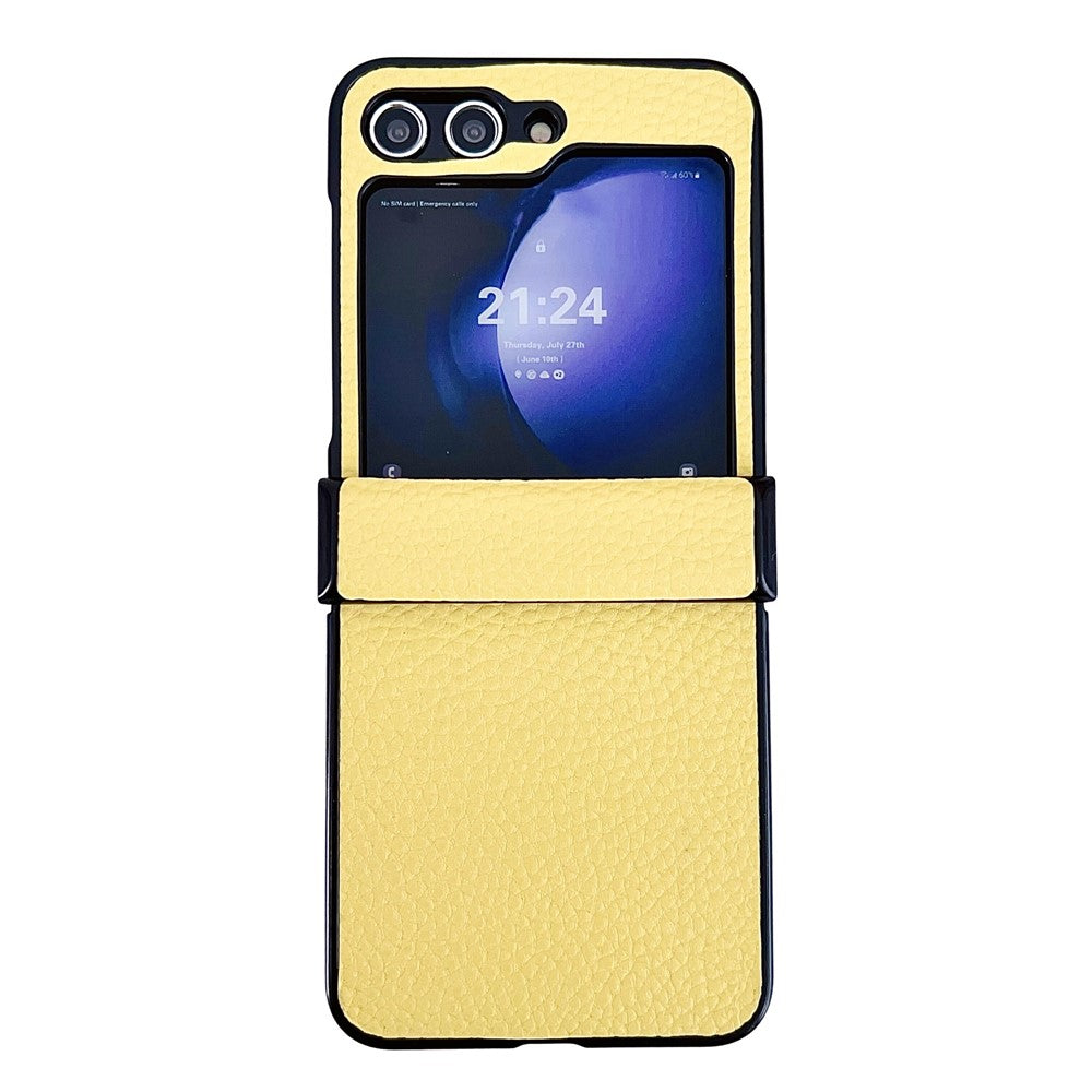 For Samsung Galaxy Z Flip7 FE 5G / Z Flip6 5G Case Hinge Protection Litchi Texture Leather + PC Phone Cover - Yellow