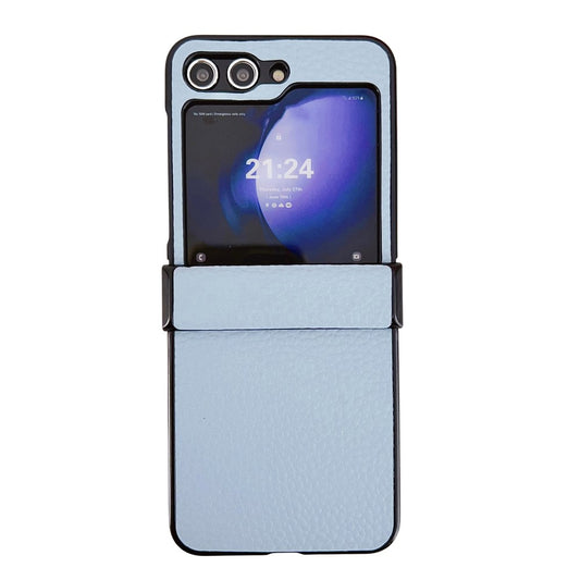 For Samsung Galaxy Z Flip7 FE 5G / Z Flip6 5G Case Hinge Protection Litchi Texture Leather + PC Phone Cover - Blue