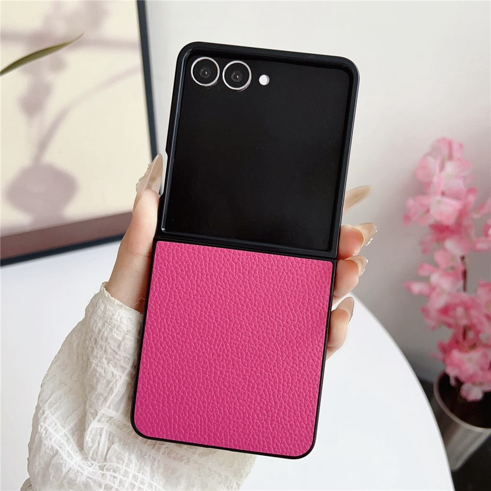 For Samsung Galaxy Z Flip7 5G Case Litchi Texture Leather + PC Shockproof Phone Cover - Rose