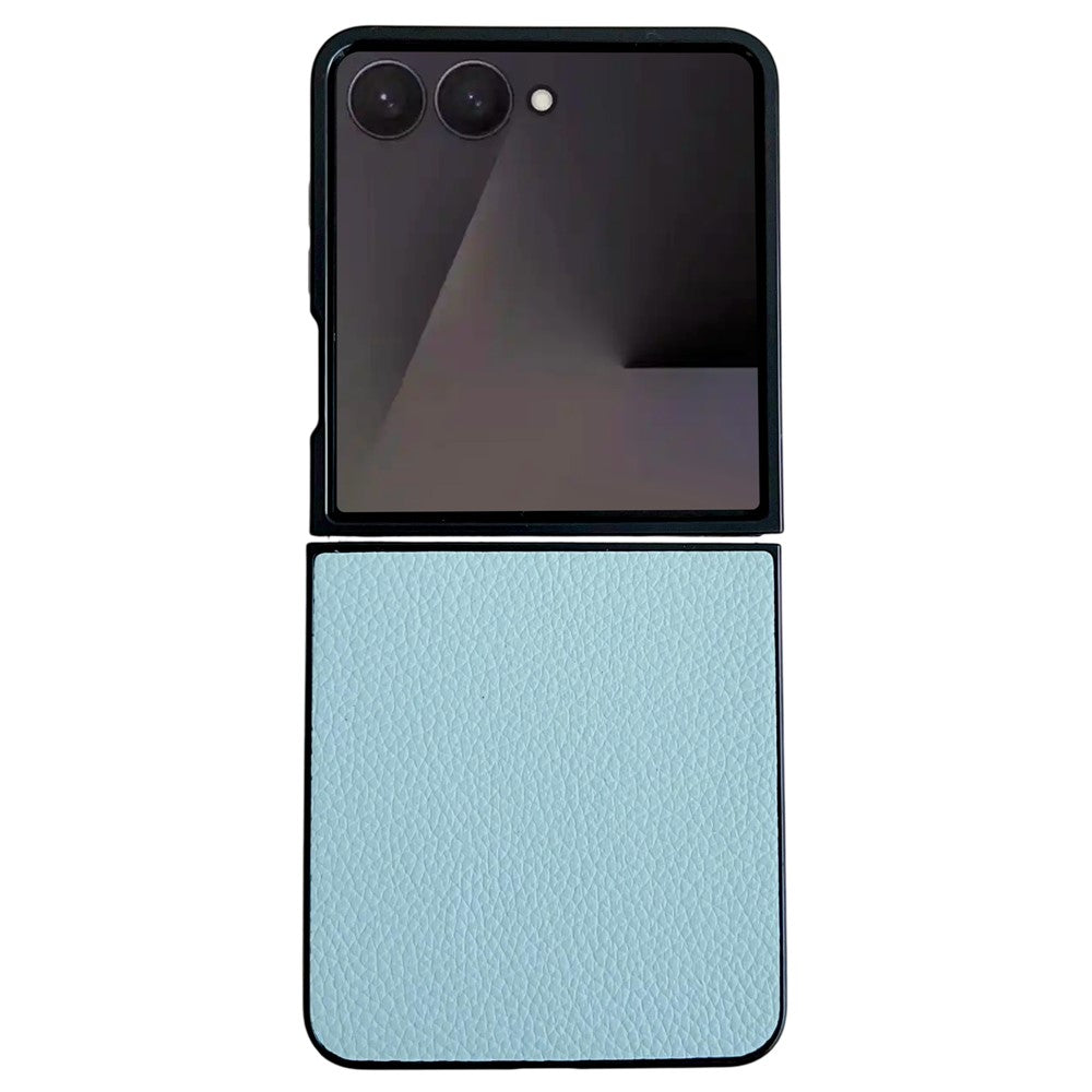 For Samsung Galaxy Z Flip7 5G Case Litchi Texture Leather + PC Shockproof Phone Cover - Blue