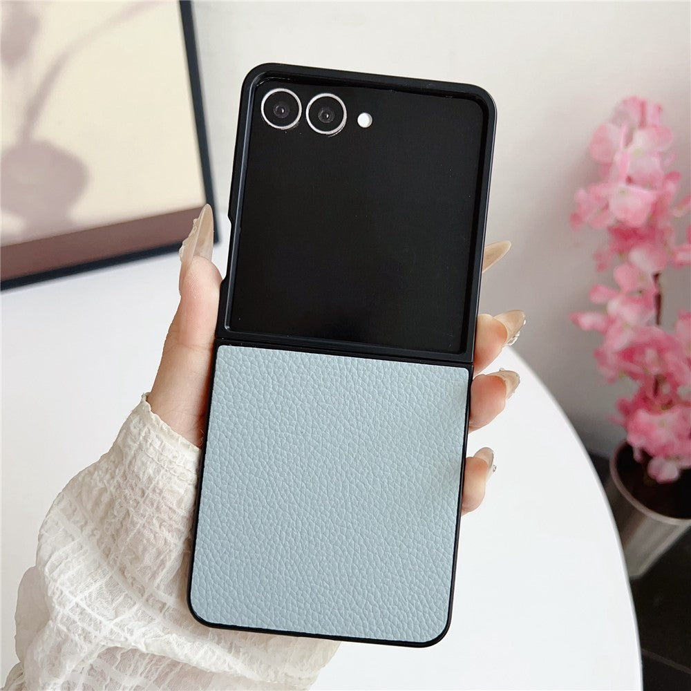 For Samsung Galaxy Z Flip7 5G Case Litchi Texture Leather + PC Shockproof Phone Cover - Blue