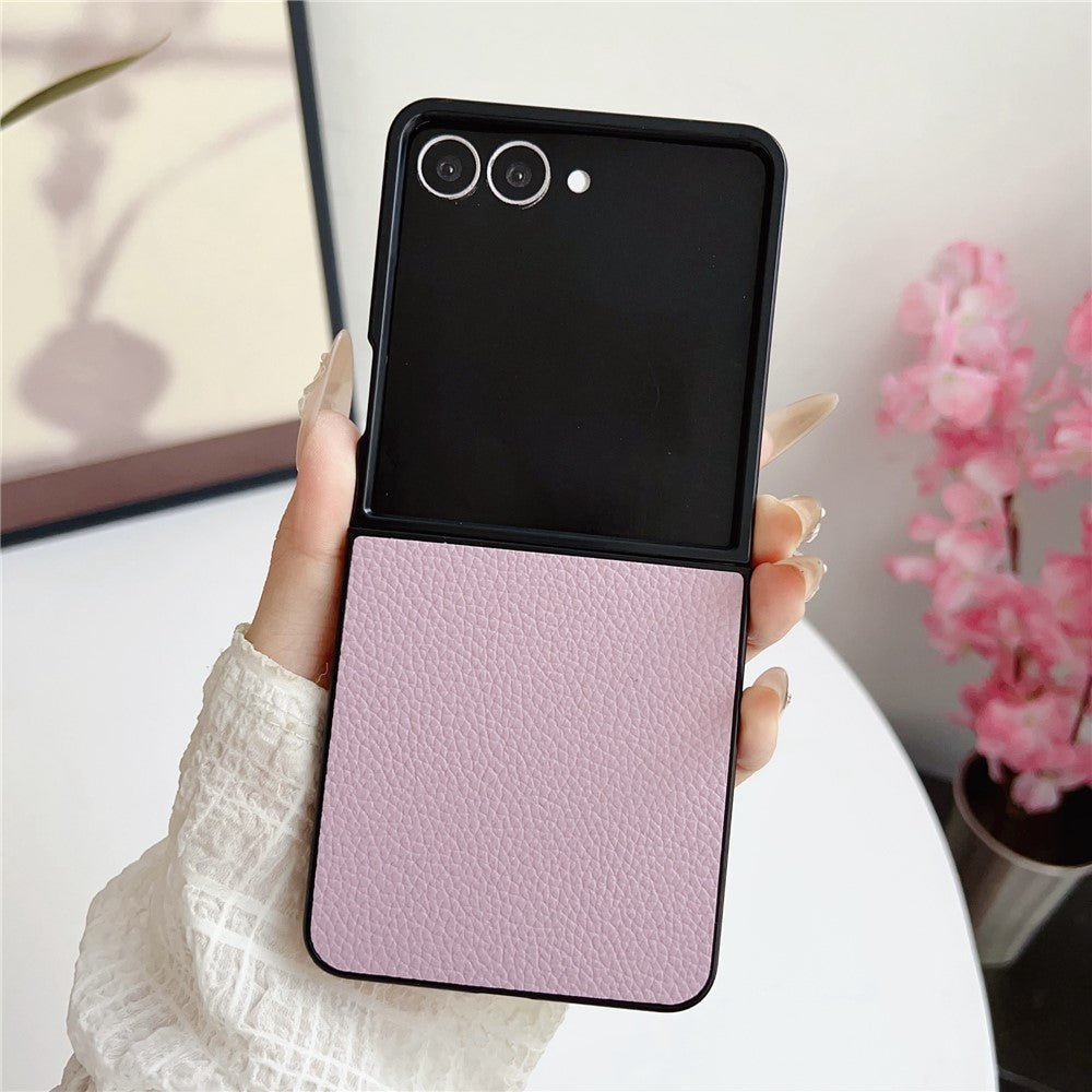 For Samsung Galaxy Z Flip7 5G Case Litchi Texture Leather + PC Shockproof Phone Cover - Purple