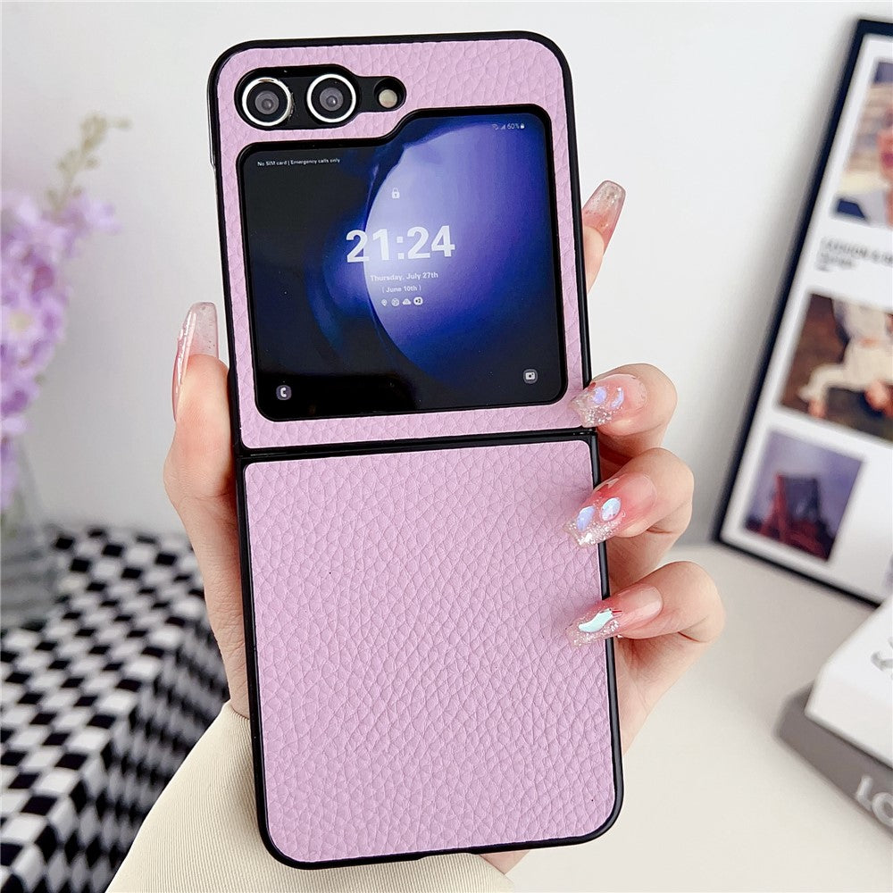 For Samsung Galaxy Z Flip7 FE 5G / Z Flip6 5G Case Litchi Texture Leather + PC Shockproof Phone Cover - Purple