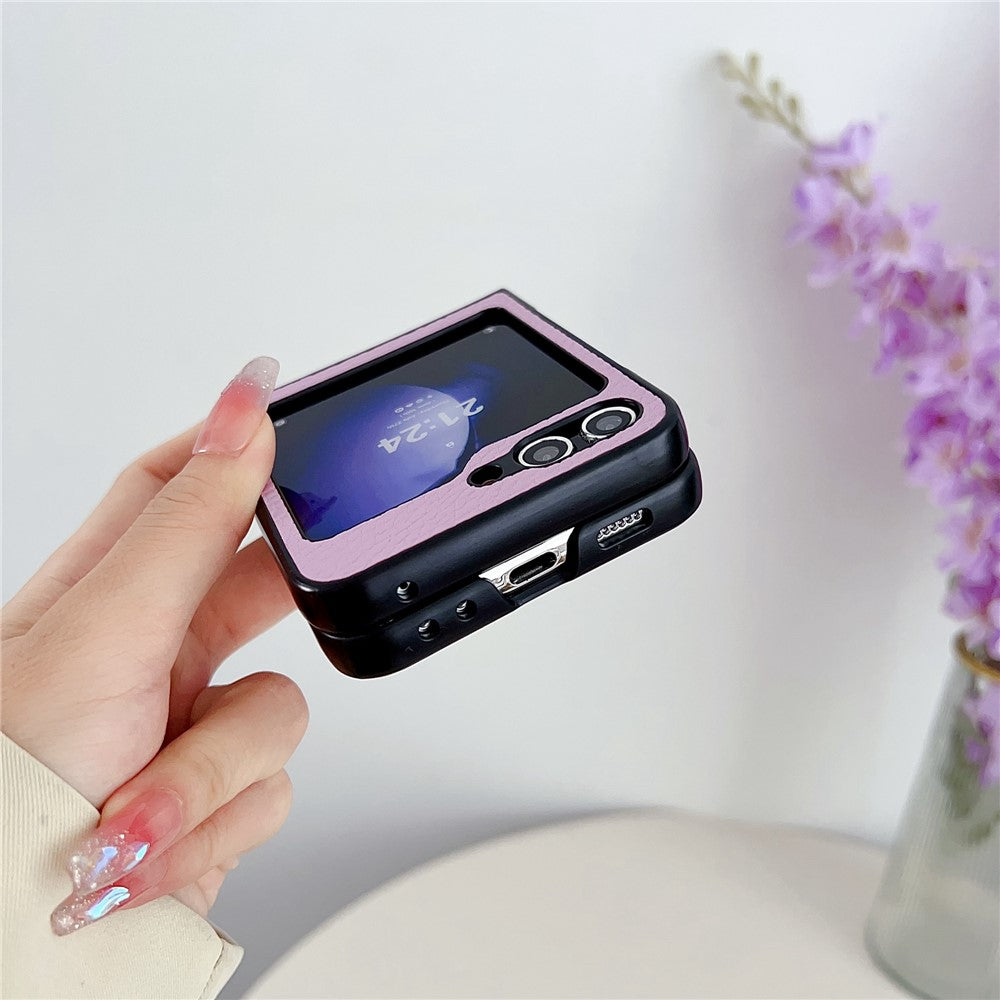For Samsung Galaxy Z Flip7 FE 5G / Z Flip6 5G Case Litchi Texture Leather + PC Shockproof Phone Cover - Purple