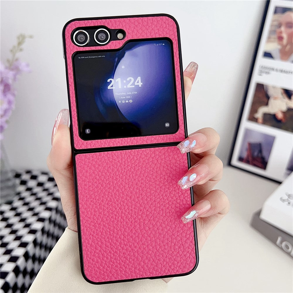 For Samsung Galaxy Z Flip7 FE 5G / Z Flip6 5G Case Litchi Texture Leather + PC Shockproof Phone Cover - Rose