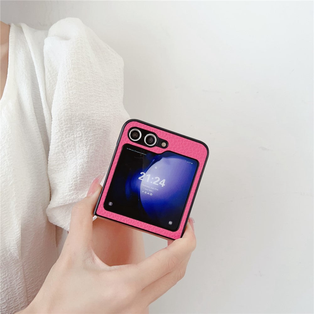 For Samsung Galaxy Z Flip7 FE 5G / Z Flip6 5G Case Litchi Texture Leather + PC Shockproof Phone Cover - Rose