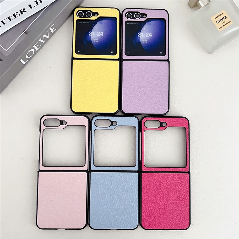 For Samsung Galaxy Z Flip7 FE 5G / Z Flip6 5G Case Litchi Texture Leather + PC Shockproof Phone Cover - Yellow