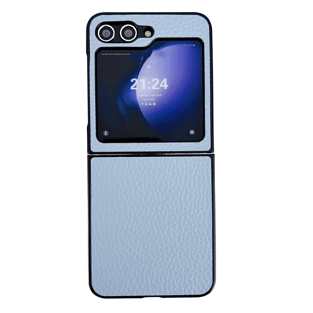 For Samsung Galaxy Z Flip7 FE 5G / Z Flip6 5G Case Litchi Texture Leather + PC Shockproof Phone Cover - Blue