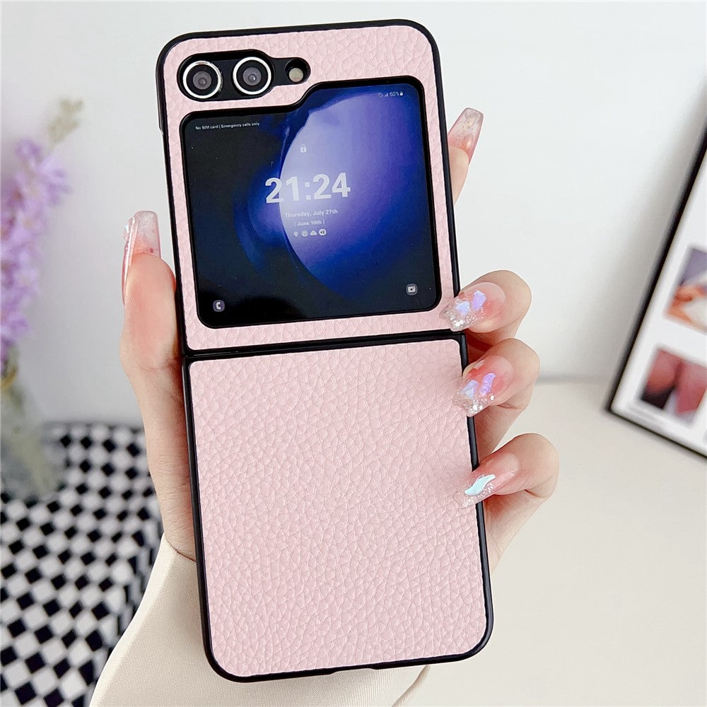 For Samsung Galaxy Z Flip7 FE 5G / Z Flip6 5G Case Litchi Texture Leather + PC Shockproof Phone Cover - Pink