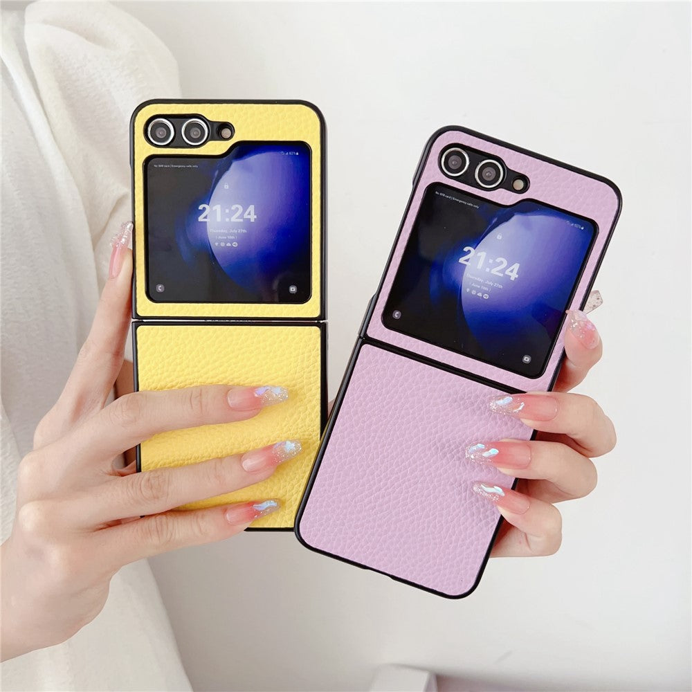 For Samsung Galaxy Z Flip7 FE 5G / Z Flip6 5G Case Litchi Texture Leather + PC Shockproof Phone Cover - Pink