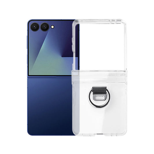 For Samsung Galaxy Z Flip7 5G Case Hinge Protection PC Clear Shockproof Phone Cover with Finger Ring