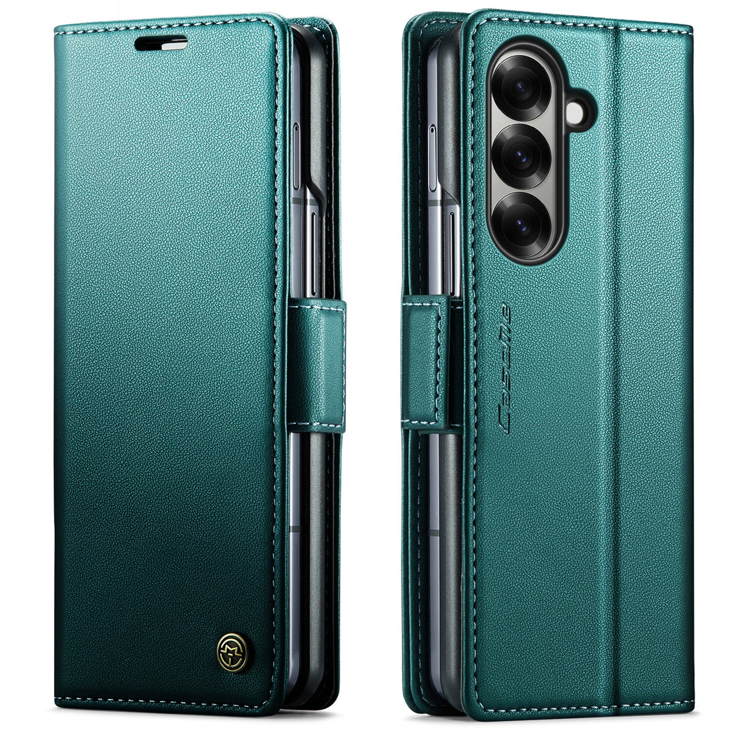 For Samsung Galaxy Z Fold7 5G Case CASEME 023 Series RFID Blocking Leather Wallet Stand Phone Cover - Green