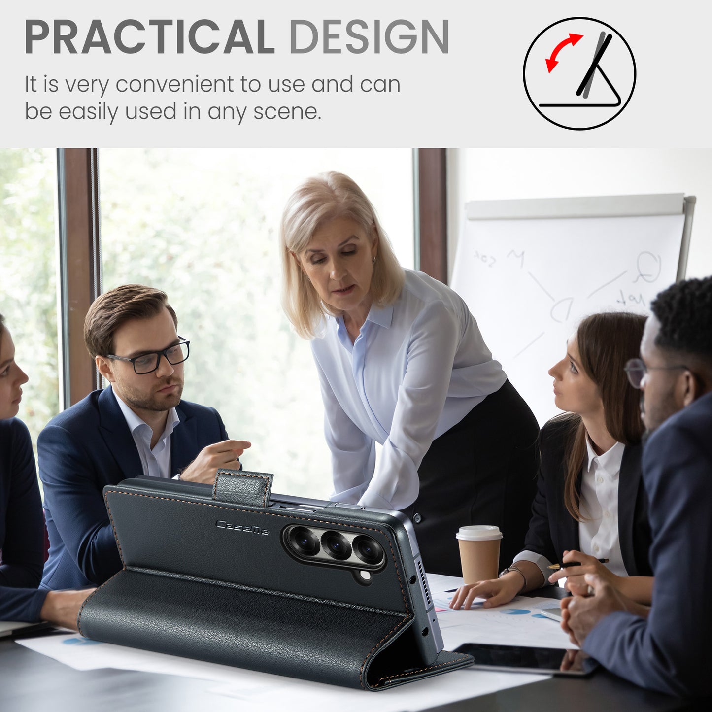 For Samsung Galaxy Z Fold7 5G Case CASEME 023 Series RFID Blocking Leather Wallet Stand Phone Cover - Black