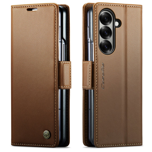 For Samsung Galaxy Z Fold7 5G Case CASEME 023 Series RFID Blocking Leather Wallet Stand Phone Cover - Brown