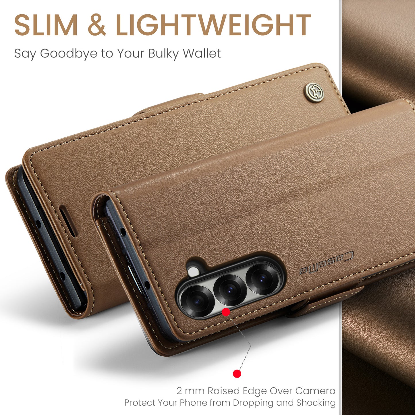 For Samsung Galaxy Z Fold7 5G Case CASEME 023 Series RFID Blocking Leather Wallet Stand Phone Cover - Brown