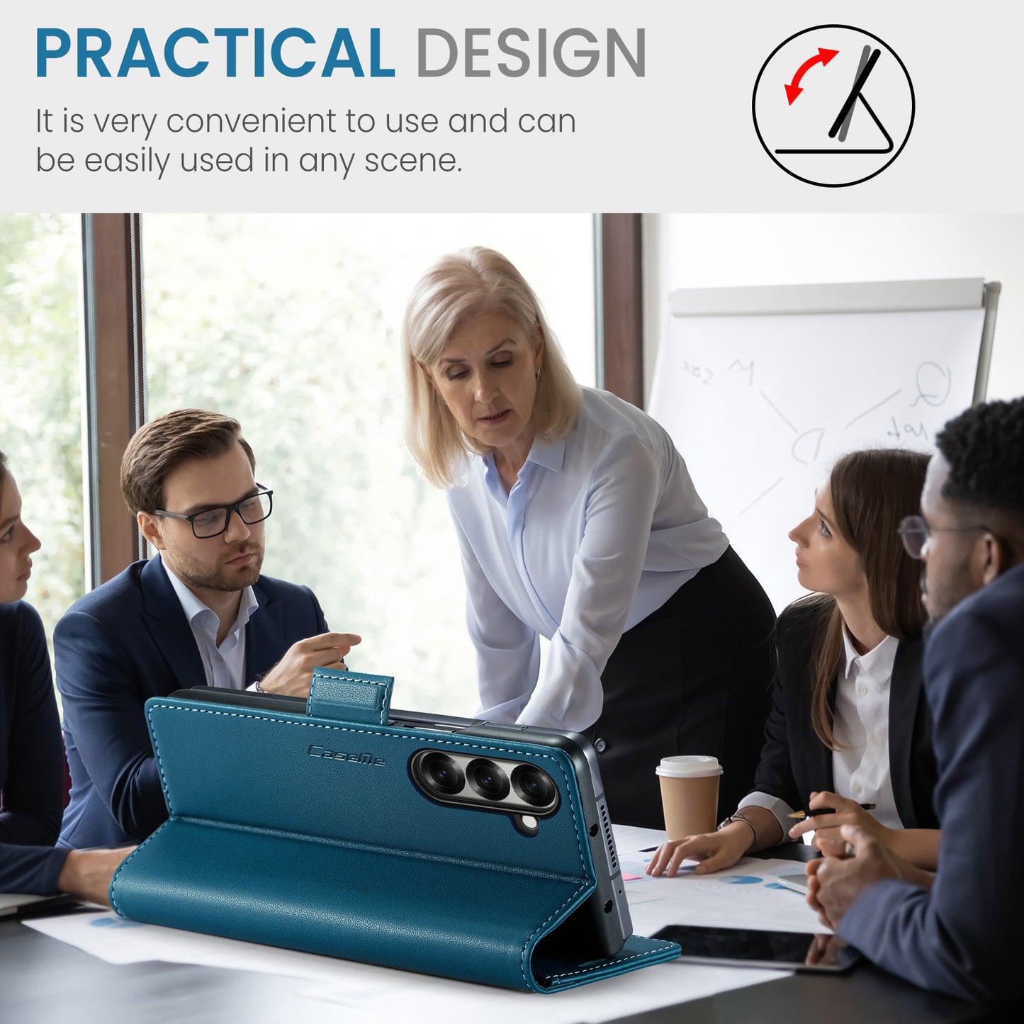 For Samsung Galaxy Z Fold7 5G Case CASEME 023 Series RFID Blocking Leather Wallet Stand Phone Cover - Blue