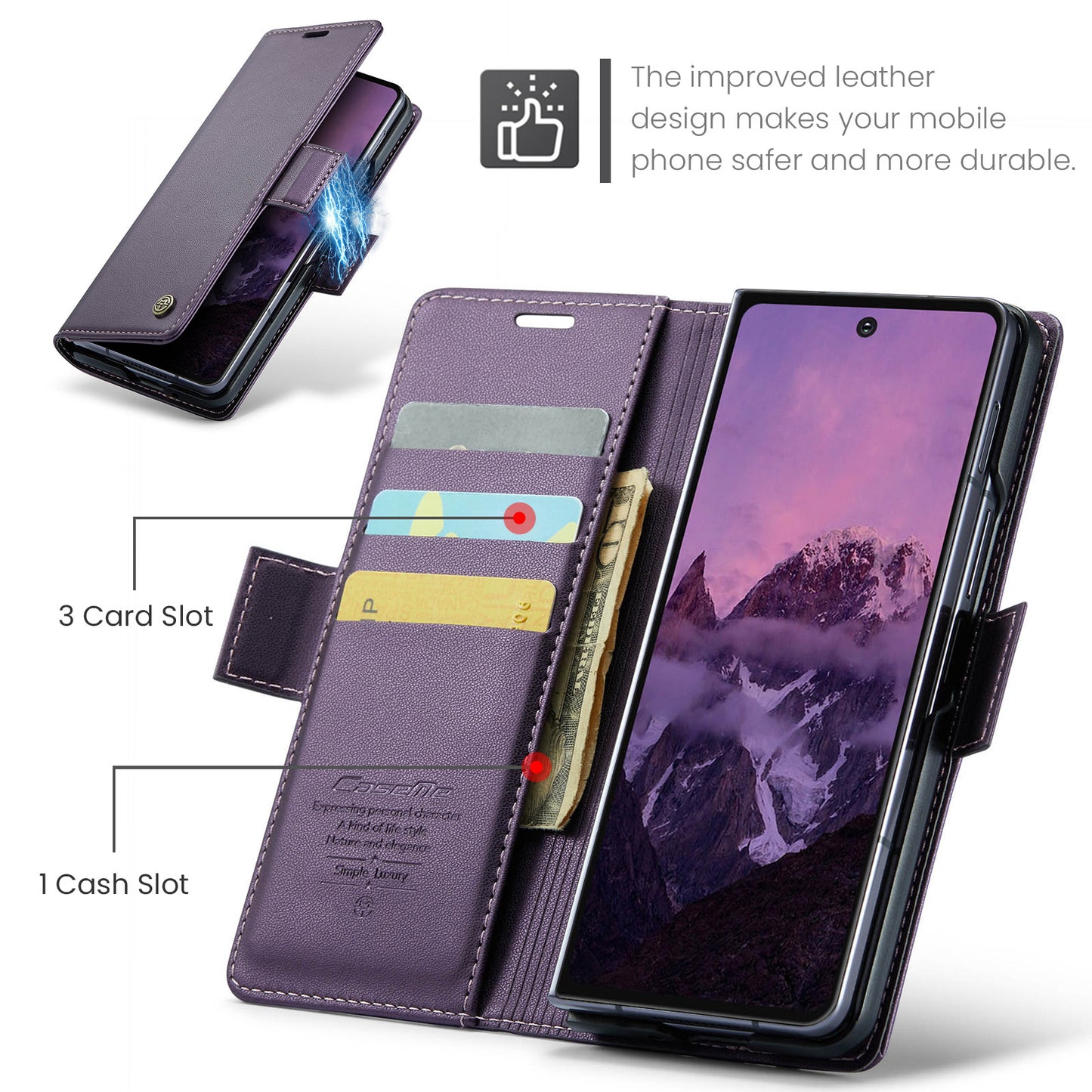 For Samsung Galaxy Z Fold7 5G Case CASEME 023 Series RFID Blocking Leather Wallet Stand Phone Cover - Purple