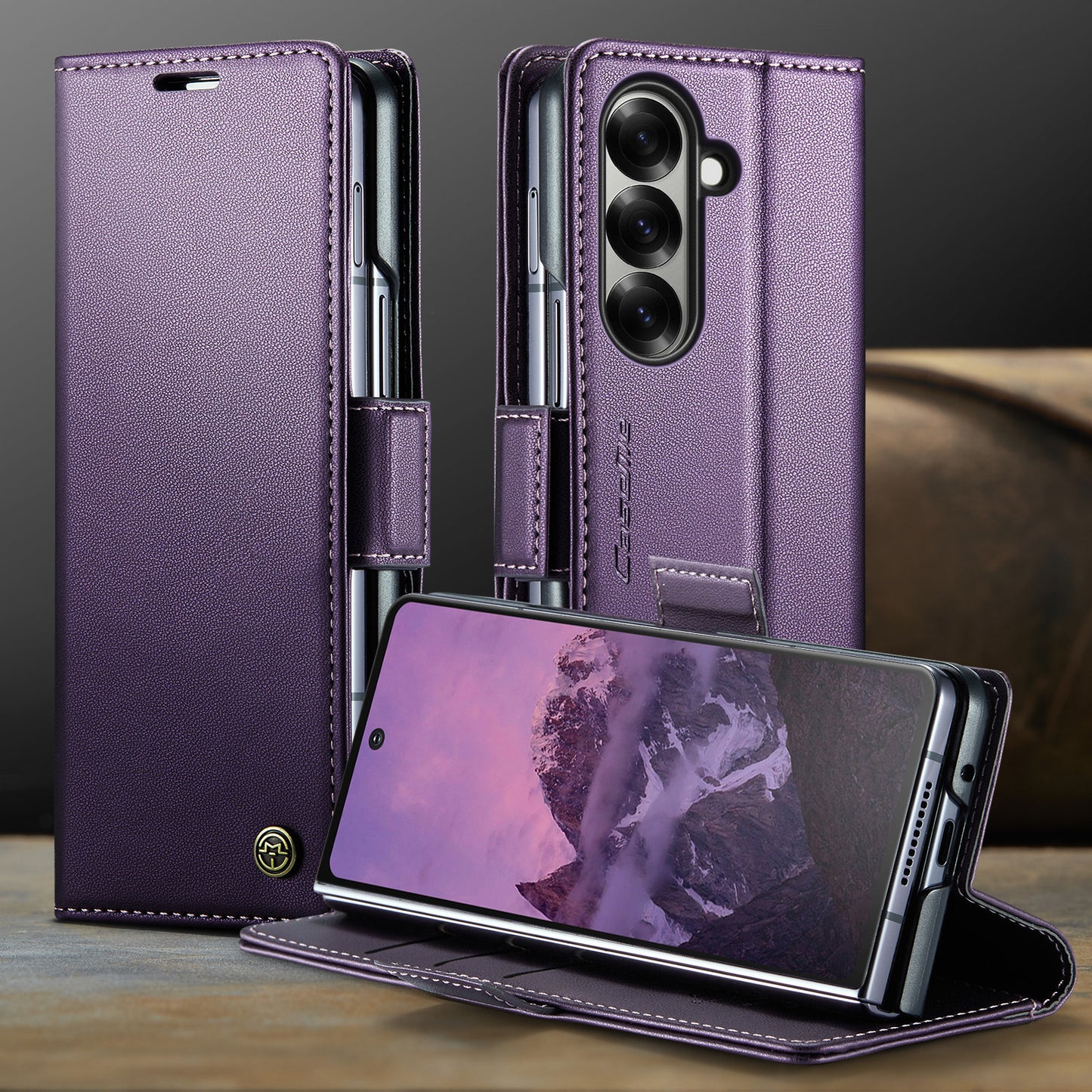 For Samsung Galaxy Z Fold7 5G Case CASEME 023 Series RFID Blocking Leather Wallet Stand Phone Cover - Purple