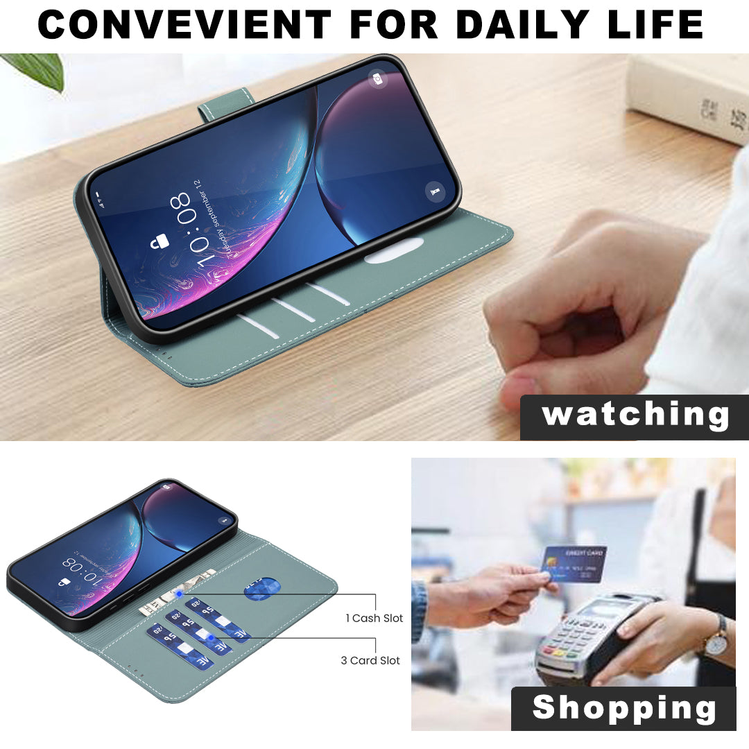 For iPhone 17 Pro Max Case BINFEN COLOR BF35 Geometry Imprinted Leather Phone Cover RFID Blocking Wallet Stand - Green