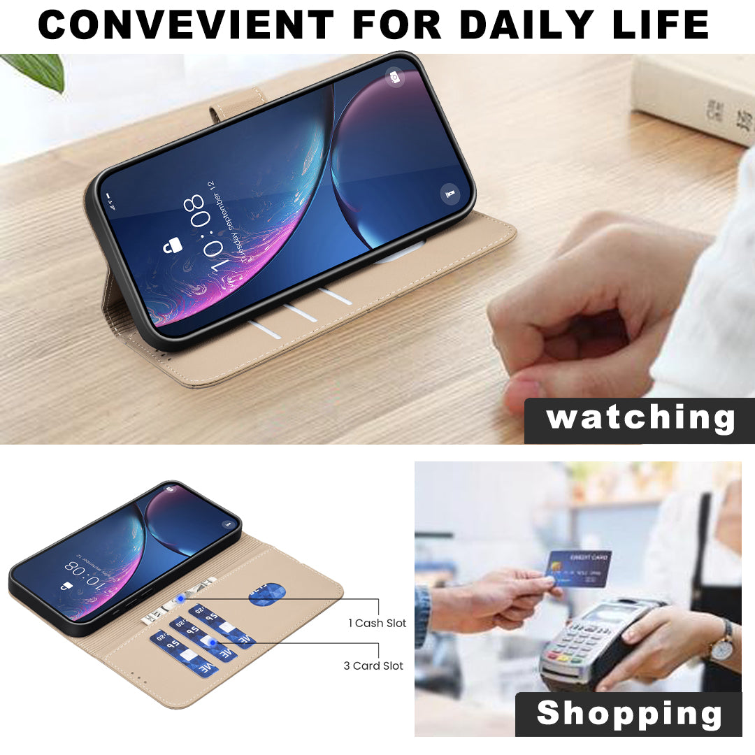 For iPhone 17 Pro Max Case BINFEN COLOR BF35 Geometry Imprinted Leather Phone Cover RFID Blocking Wallet Stand - Beige