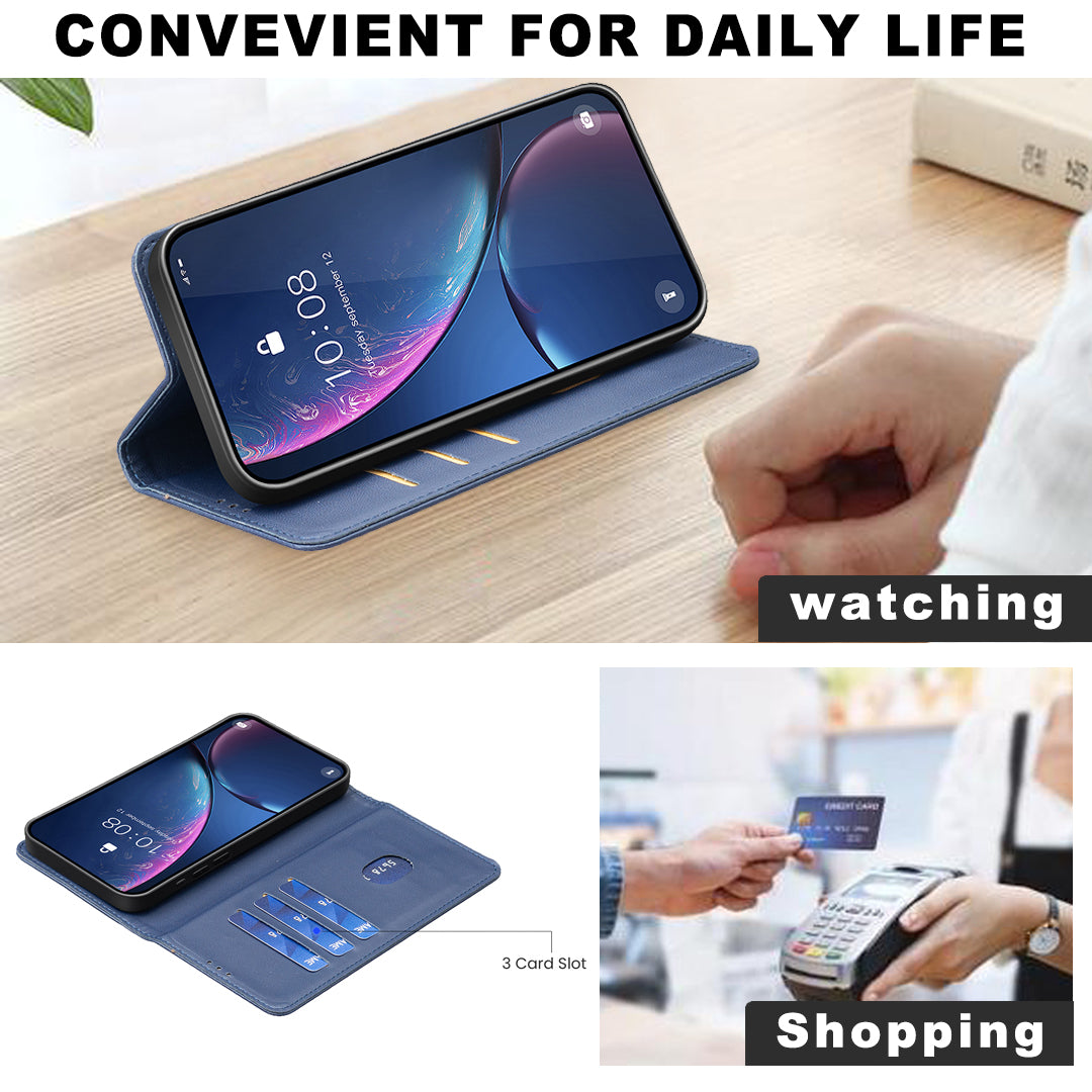 For iPhone 17 Pro Max Leather Case BINFEN COLOR BF18 Phone Stand Cover with Card Slots - Blue