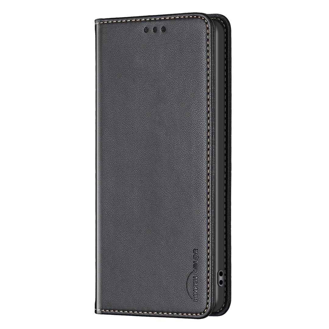 For iPhone 17 Pro Max Leather Case BINFEN COLOR BF18 Phone Stand Cover with Card Slots - Black