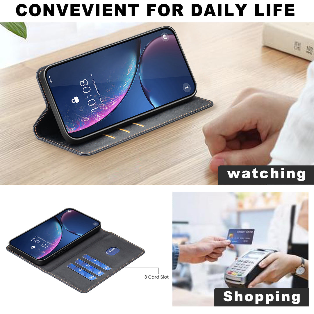 For iPhone 17 Pro Max Leather Case BINFEN COLOR BF18 Phone Stand Cover with Card Slots - Black