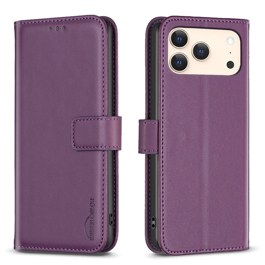 For iPhone 17 Pro Max Phone Case BINFEN COLOR BF17 Wallet Folio Flip Leather Cover - Dark Purple