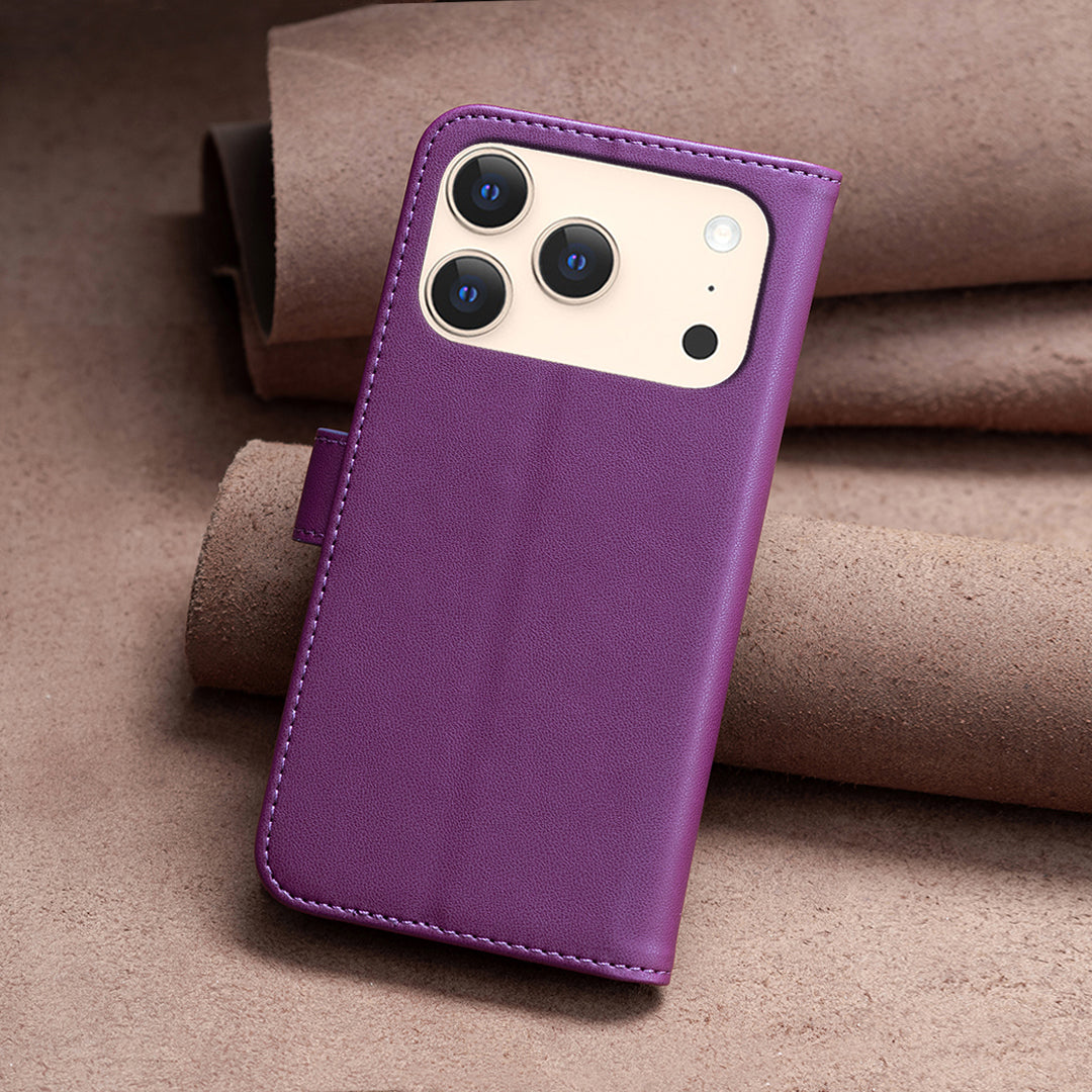 For iPhone 17 Pro Max Phone Case BINFEN COLOR BF17 Wallet Folio Flip Leather Cover - Dark Purple
