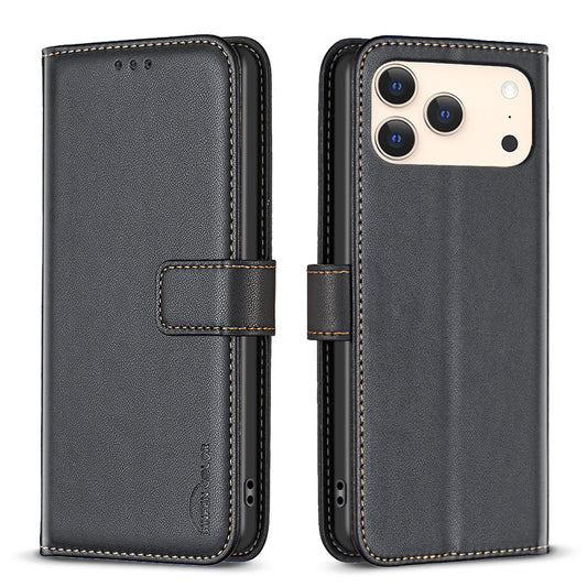 For iPhone 17 Pro Max Phone Case BINFEN COLOR BF17 Wallet Folio Flip Leather Cover - Black