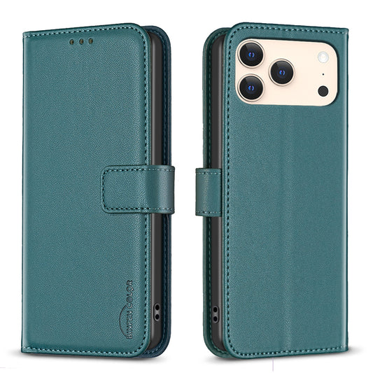 For iPhone 17 Pro Max Phone Case BINFEN COLOR BF17 Wallet Folio Flip Leather Cover - Green