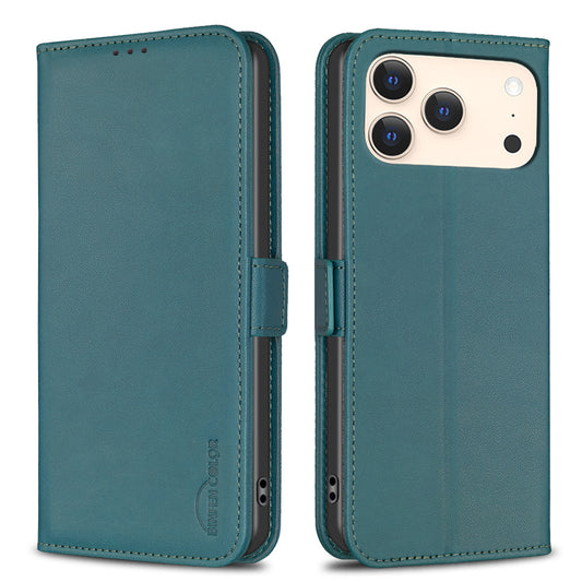 For iPhone 17 Pro Max Case BINFEN COLOR BF31  PU Leather Flip Folio Phone Wallet Cover - Green