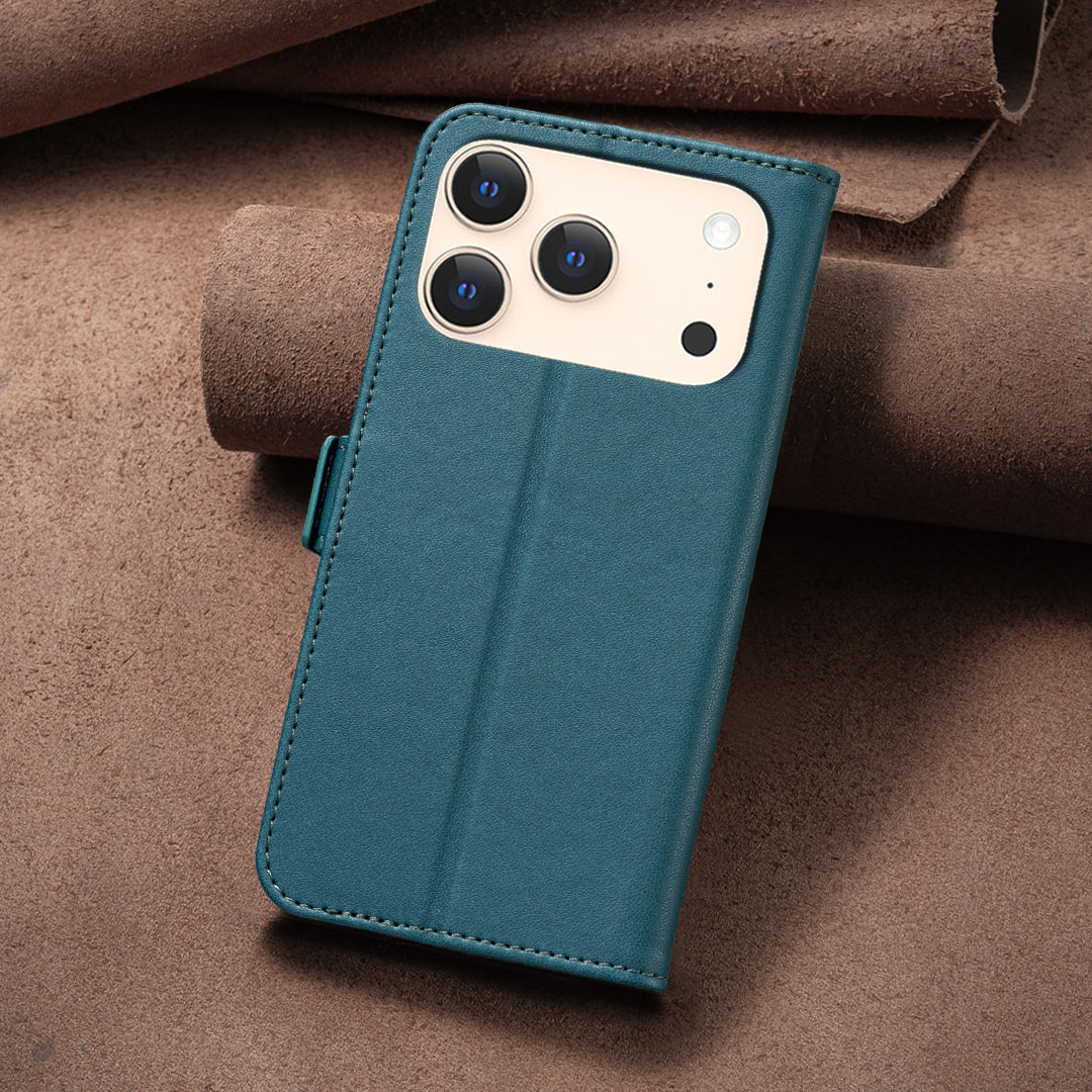 For iPhone 17 Pro Max Case BINFEN COLOR BF31  PU Leather Flip Folio Phone Wallet Cover - Green