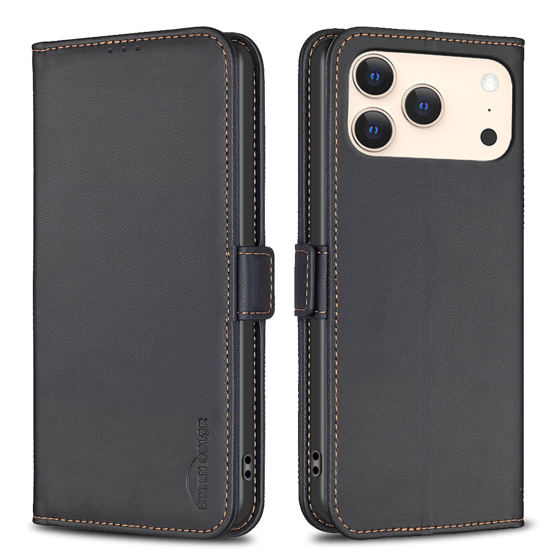 For iPhone 17 Pro Max Case BINFEN COLOR BF31  PU Leather Flip Folio Phone Wallet Cover - Black