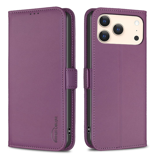 For iPhone 17 Pro Max Case BINFEN COLOR BF31  PU Leather Flip Folio Phone Wallet Cover - Dark Purple